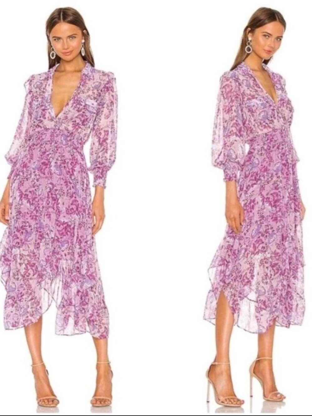 Revolve Misa Los Angeles Kaiya Dress in Lilac Floral Purple Pink Midi Size XS